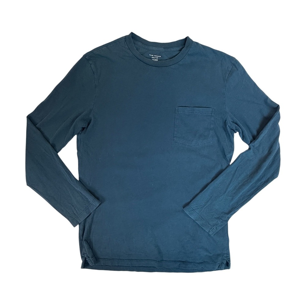 Club Monaco Long Sleeve T-Shirt Mens XS Blue Pocket Crew Neck